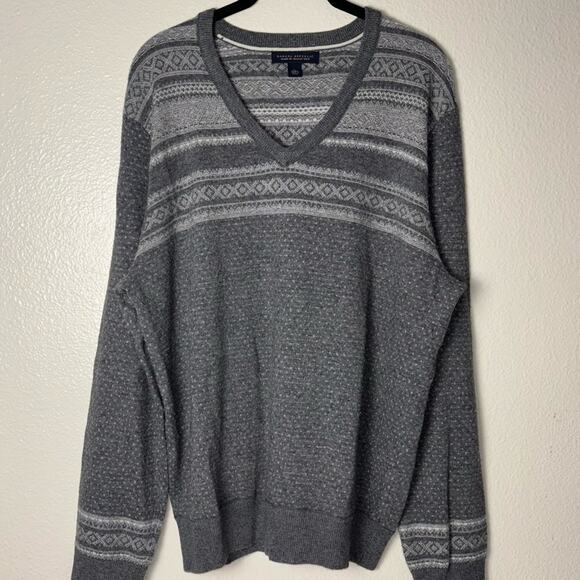 Banana Republic Sweater Men's Large Fair Isle Pullover Wool Cashmere Gray, White - Picture 7 of 16